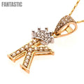 14K Gold CZ Crown Initial Letter K Pendant