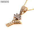 14K Gold CZ Crown Initial Letter Y Pendant