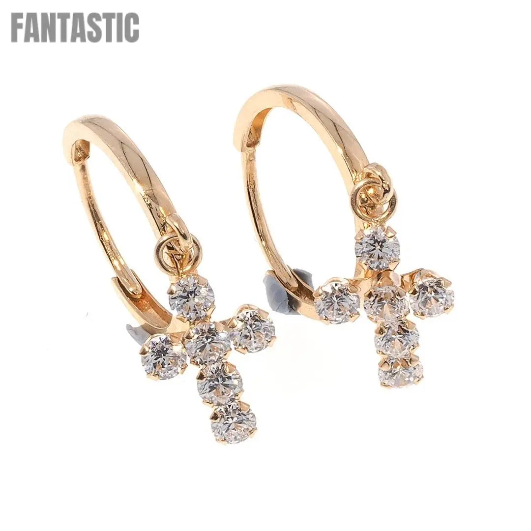 Cubic Zirconia Cross Drop Earrings in 14K Gold