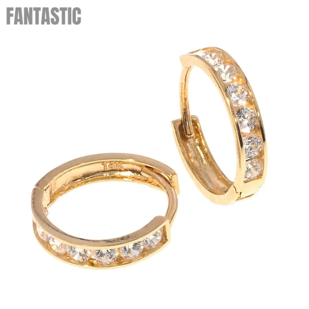 Cubic Zirconia Huggie Hoop Earrings in 14K Gold