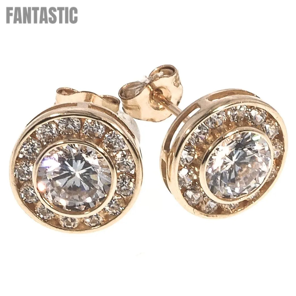 14K gold CZ Cushion Square Micro Pave 9mm stud earrings