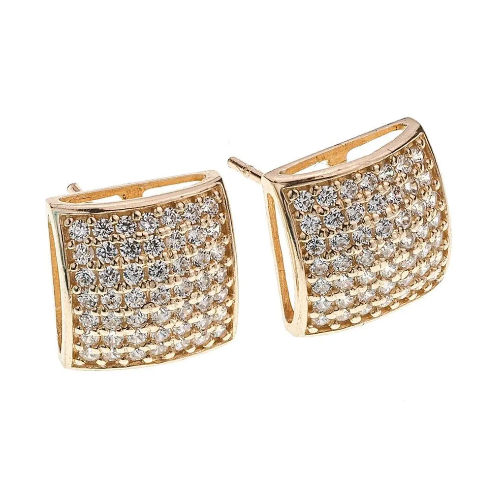 Pair of 14K yellow gold CZ cushion-square micro-pavé stud earrings