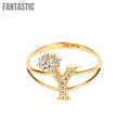 14K Gold CZ Crown Initial Letter Y Ring