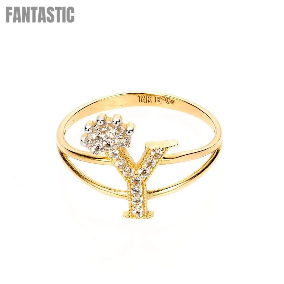 14K gold CZ Crown Initial Letter Y ring