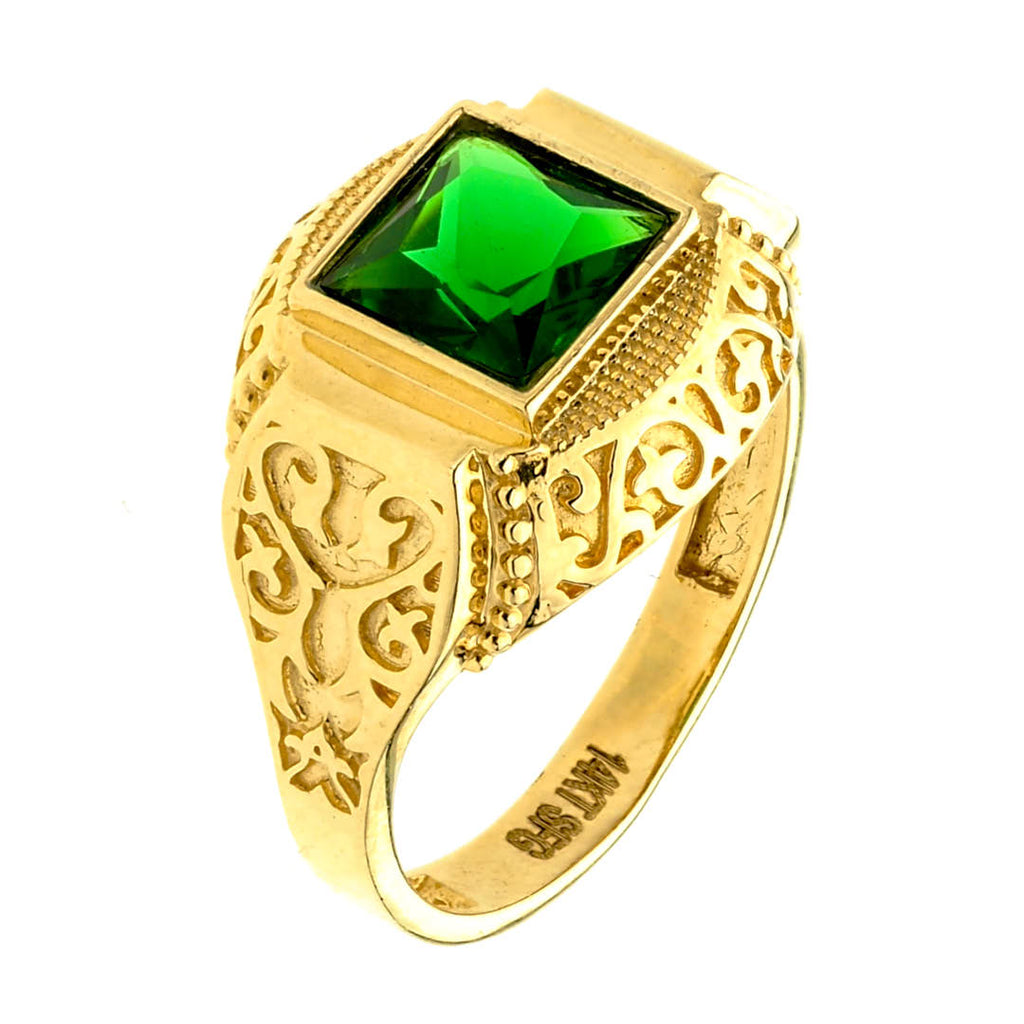 Square Synthetic Emerald Center Stone Ring 14k Gold