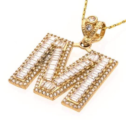 Pendant | Bling Initial Letter "M" Necklace ZC 14K Gold