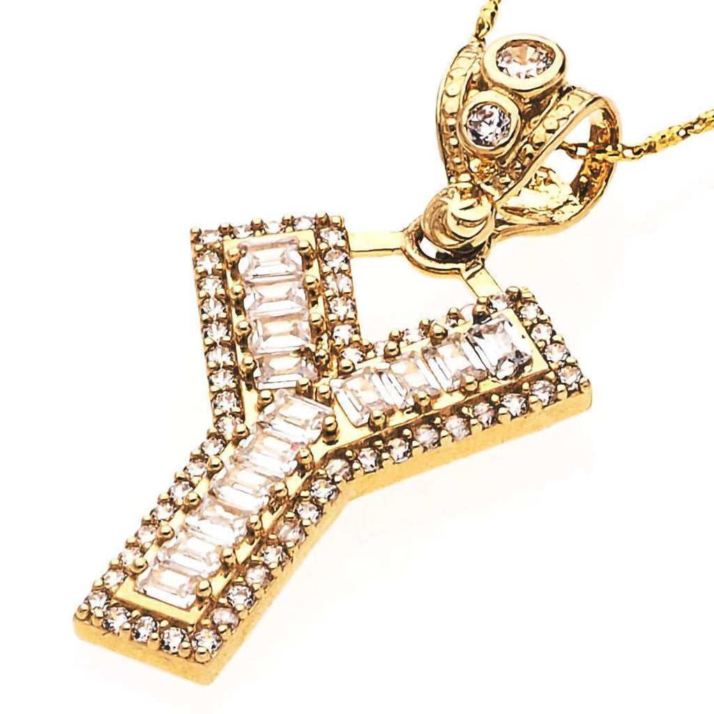 Bling Initial Letter 'Y' Pendant in 14K Gold