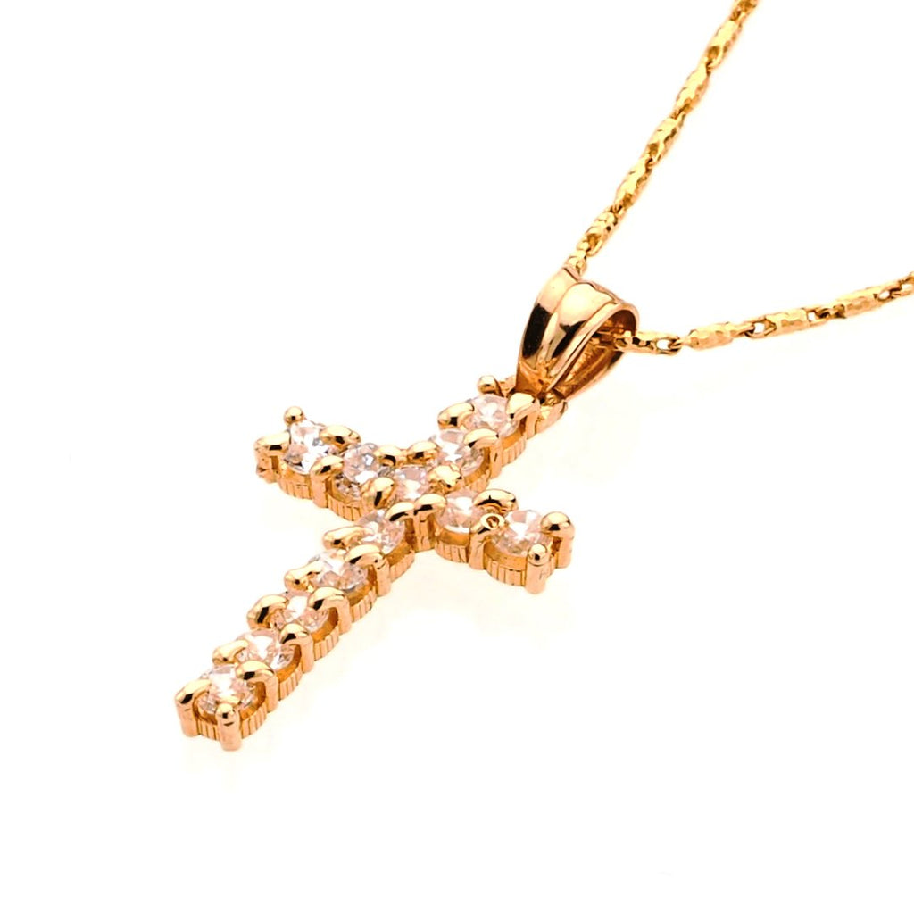 Modern 14K Gold Fancy CZ Cross Pendant