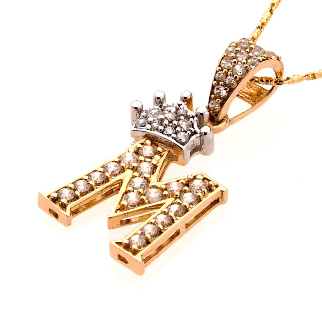 Crown Two Tone Initial 'M' Pendant