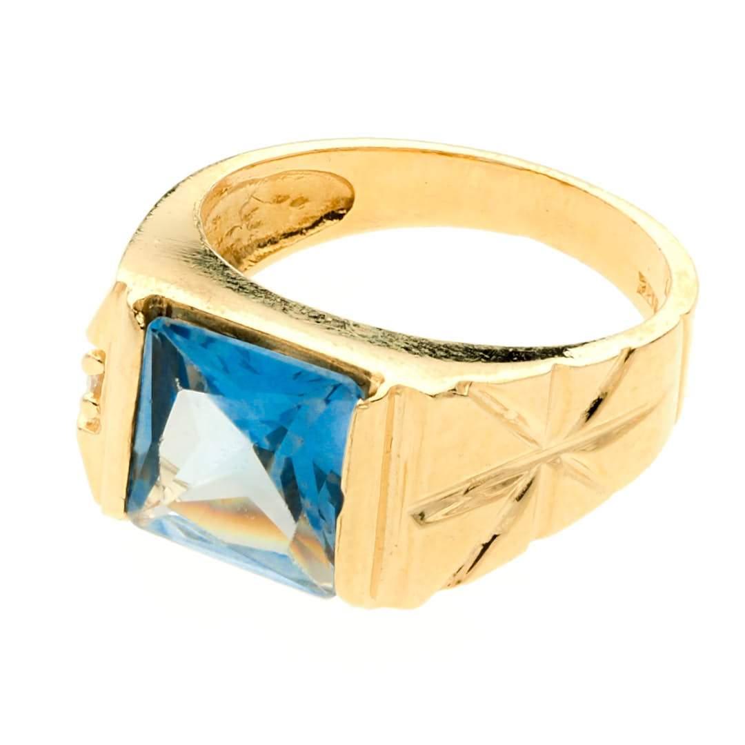 Rectangular Synthetic Blue Sapphire Ring 14k Gold