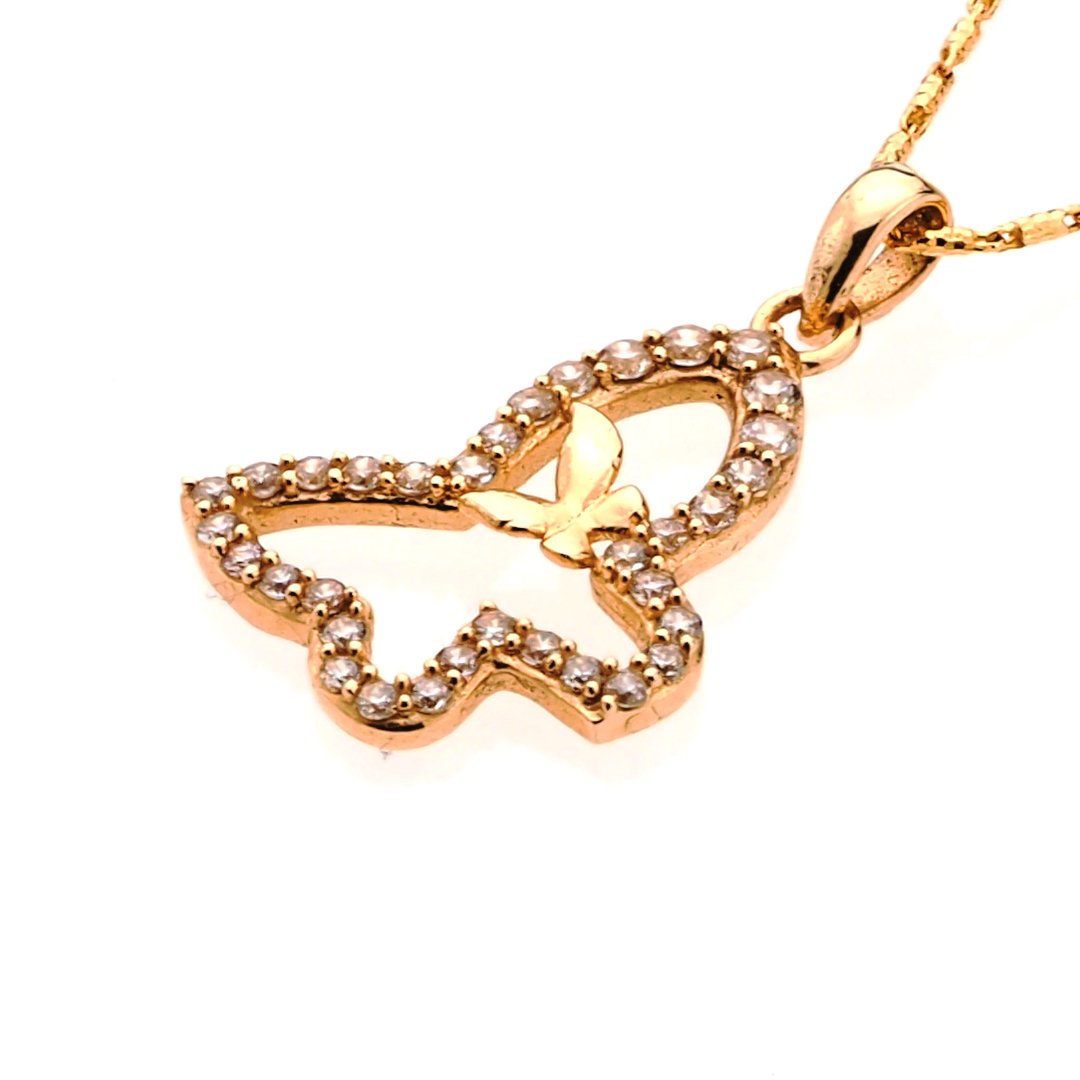 Butterfly Pendant in 14K Gold with CZ Stones