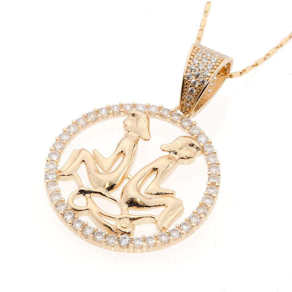 Gemini Zodiac Pendant | 14K Gold With Cz - Fantastic Jewelry NYC