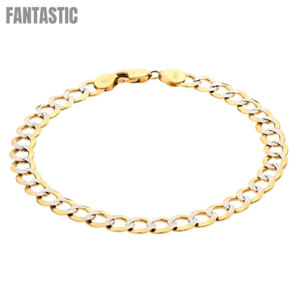 Pulsera de eslabones cubanos en oro 14K con corte diamantado