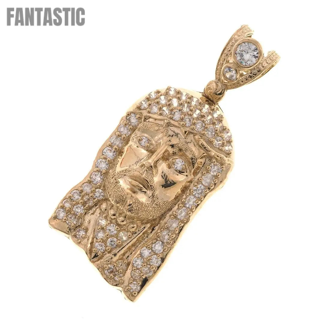 Jesus Face Pendant in 10K Gold and CZ