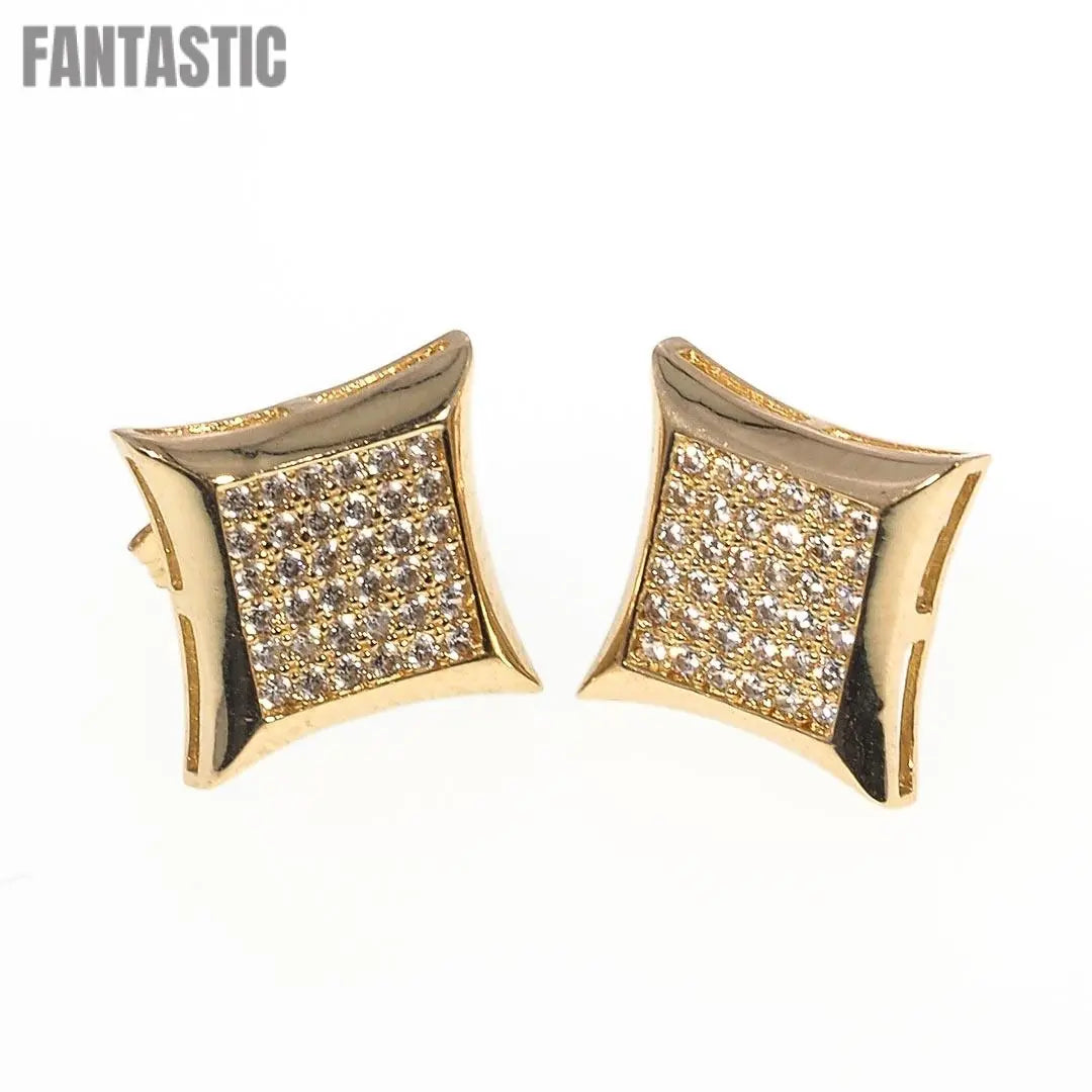 Mens Hip Hop Square Micro Pave Stud Earrings | 14K Gold With Cz - Fantastic Jewelry NYC