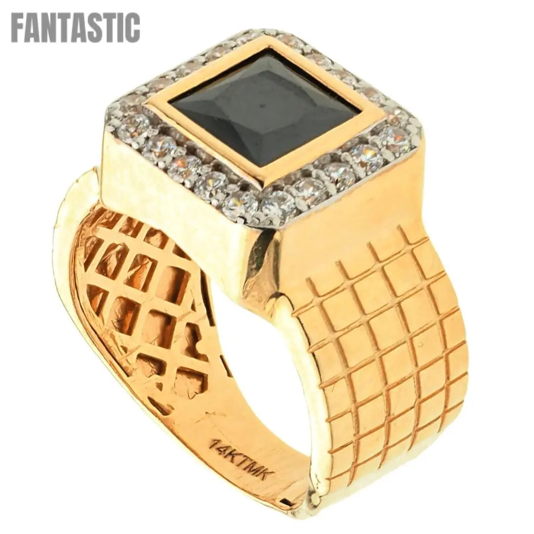 14K gold men’s black onyx CZ ring