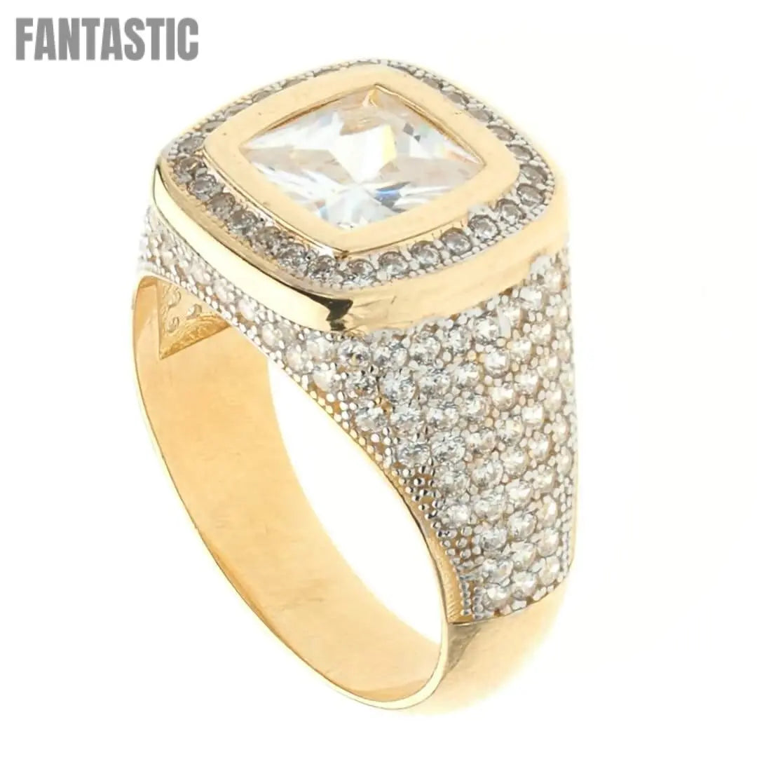 14K gold men’s white topaz CZ ring
