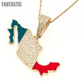 14K Gold CZ Mexico Map Flag Pendant