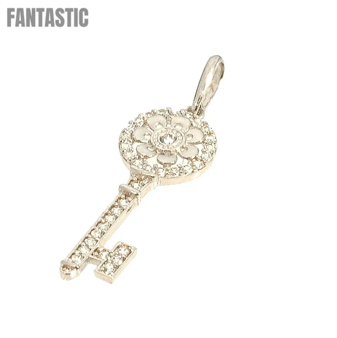 Modern Open Round Key Pendant | 14K Gold With Cz - Fantastic Jewelry NYC