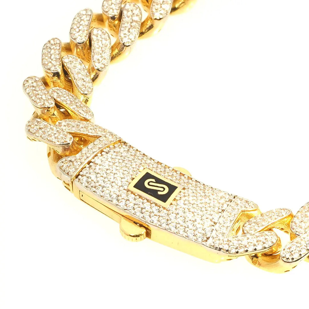 14K gold CZ Iced Monaco chain detail