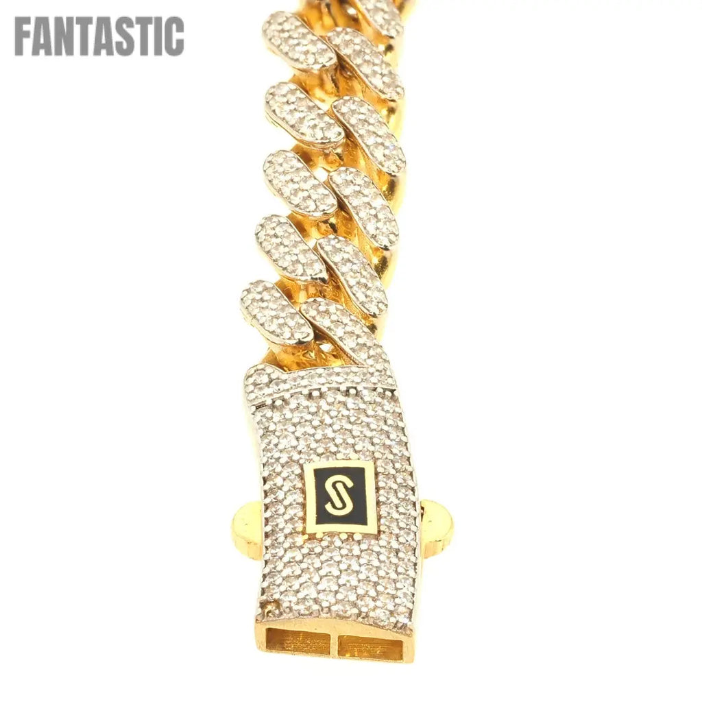 14K gold CZ Iced Monaco chain additional view
