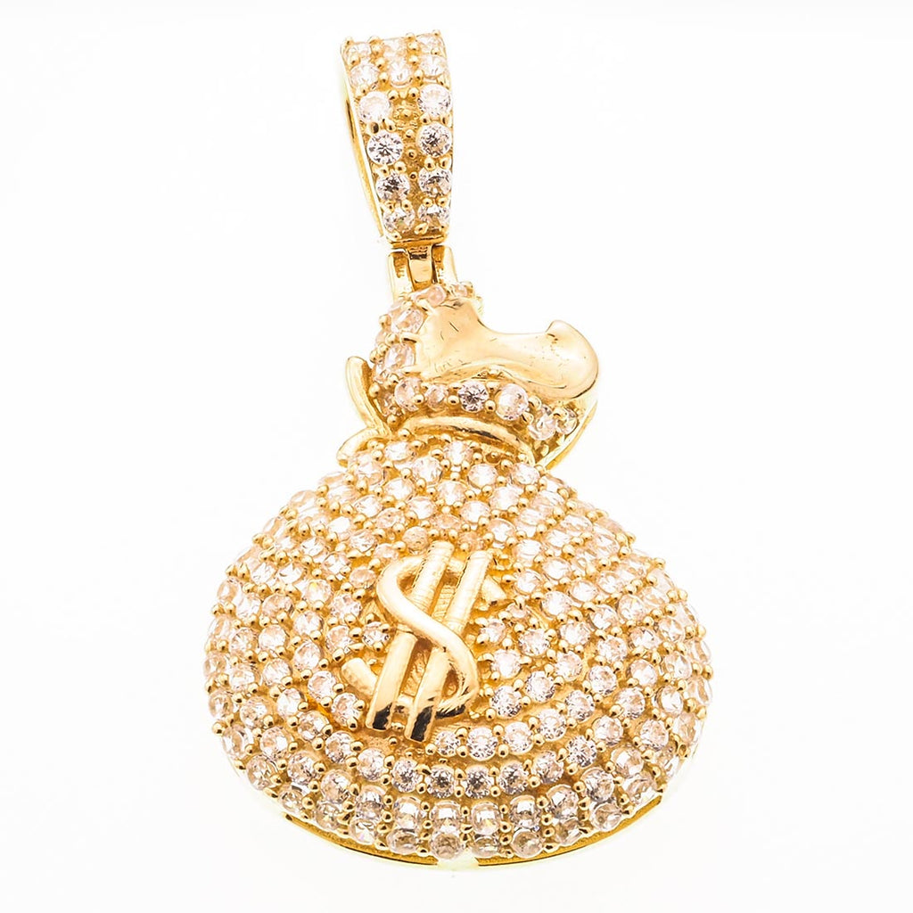 Money Bag Pendant | 14K Gold With Cz - Fantastic Jewelry NYC