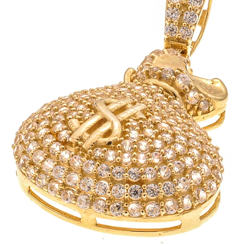 Money Bag Pendant | 14K Gold With Cz - Fantastic Jewelry NYC