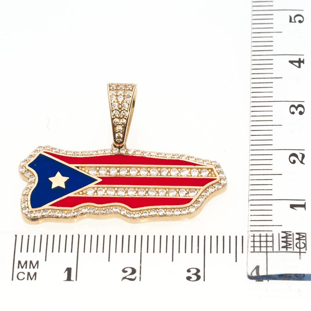 Puerto Rico Map-Flag Pendant | 14K Gold With Cz - Fantastic Jewelry NYC