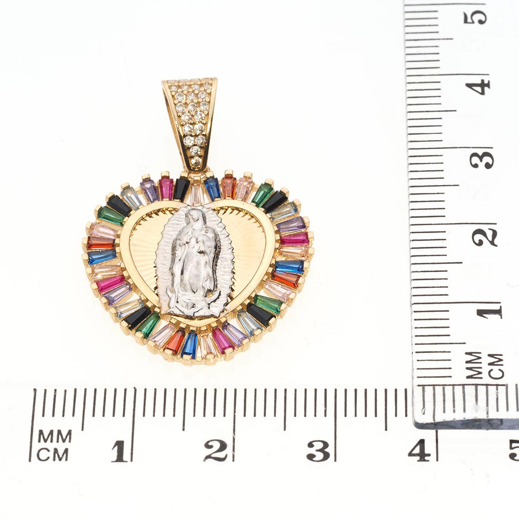 Colorful Crystal Heart Guadalupe Virgin Pendant