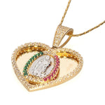 Heart Shape Guadalupe Virgin Pendant | 14K Gold With Virgin of Guadalupe Heart Pendant in 14K Gold with CZ