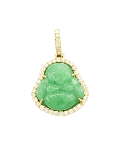 14k Yellow Gold Diamond Buddha With Green Jade #26264