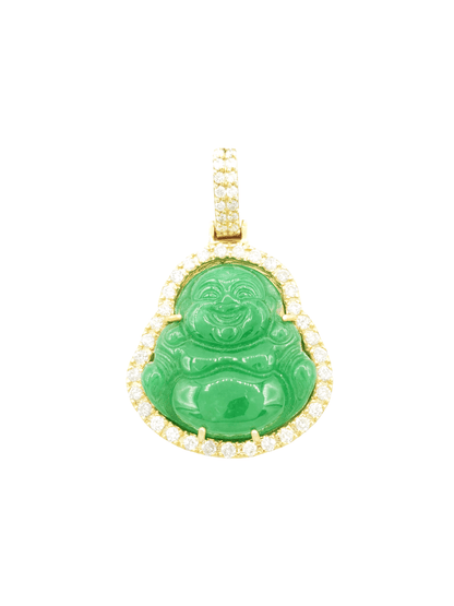 14k Yellow Gold Diamond Buddha With Green Jade #26264