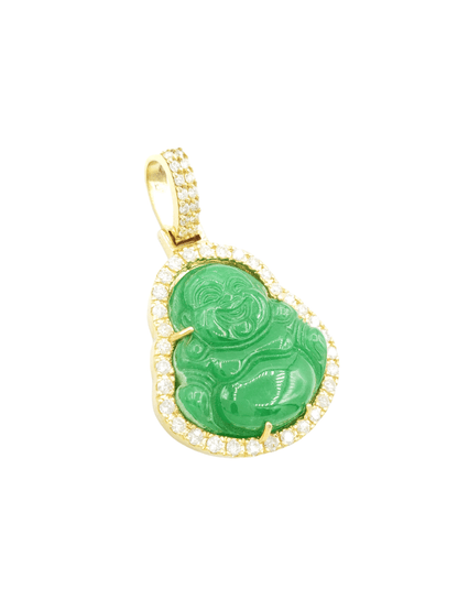 14k Yellow Gold Diamond Buddha With Green Jade #26264