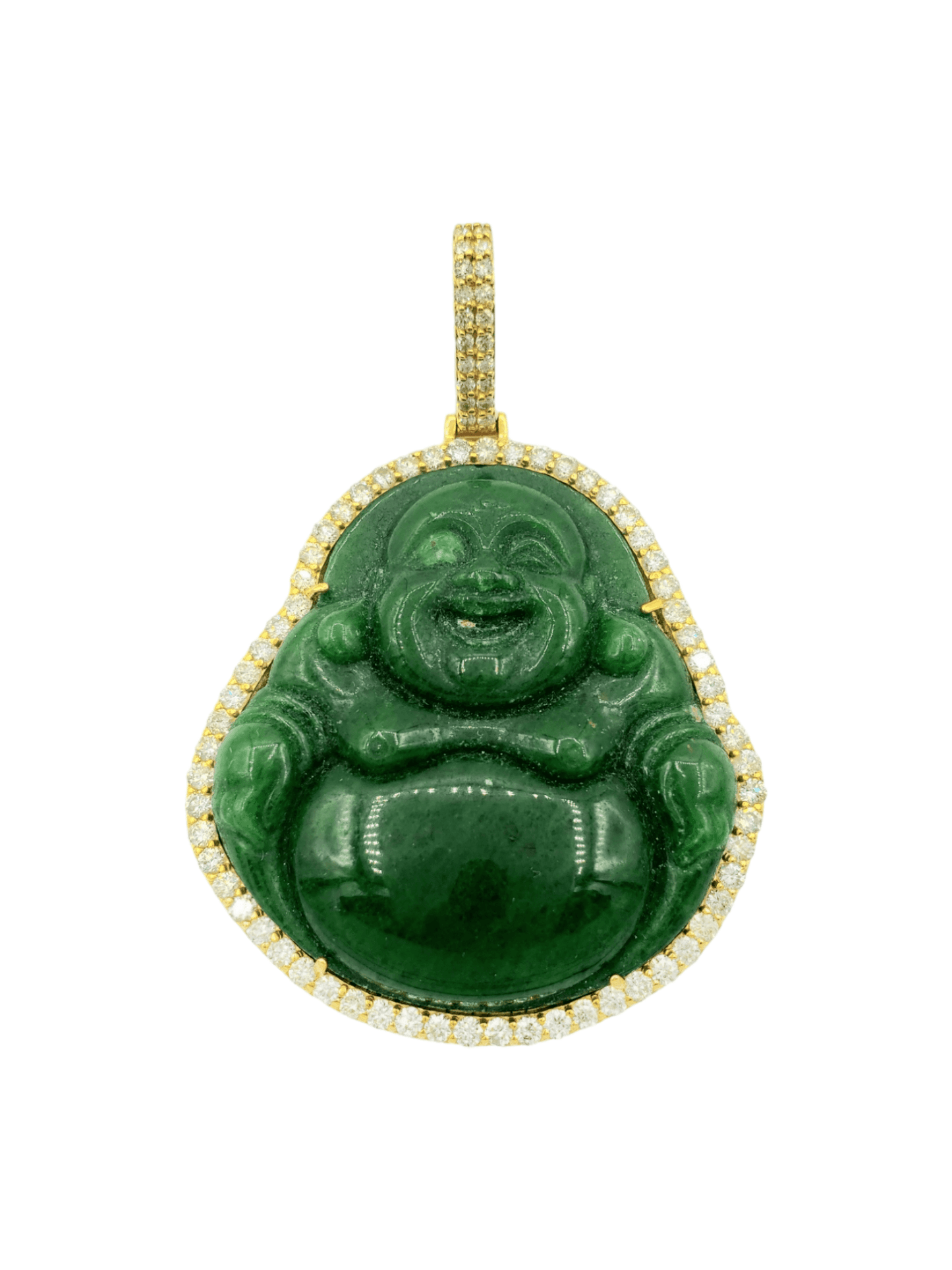 14k Yellow Gold Diamond Buddha With Green Jade #26264