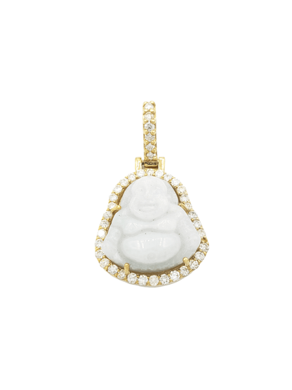 14k Yellow Gold Diamond Buddha With Grey Jade #23726