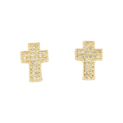 14k Gold Cross Diamond Earrings#23988