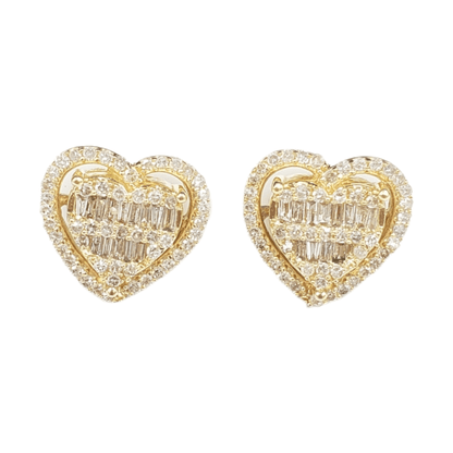 14k Gold Baguette Diamond Heart Earrings #23987