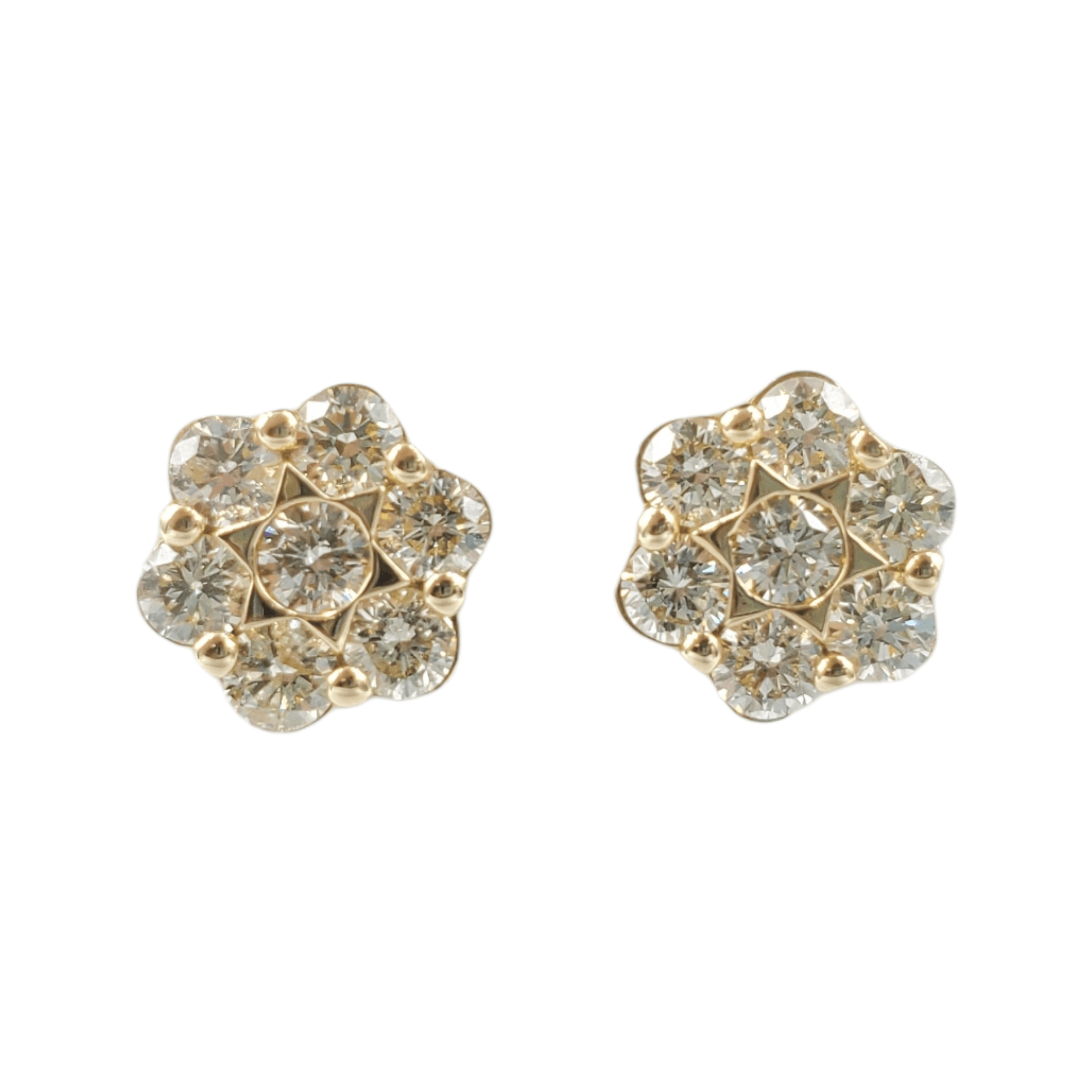 14k Yellow Gold Diamond Flower Earrings #21324