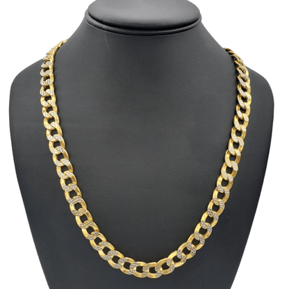 14K Gold- Hollow Cuban Link Diamond Cut (Pave) Chain