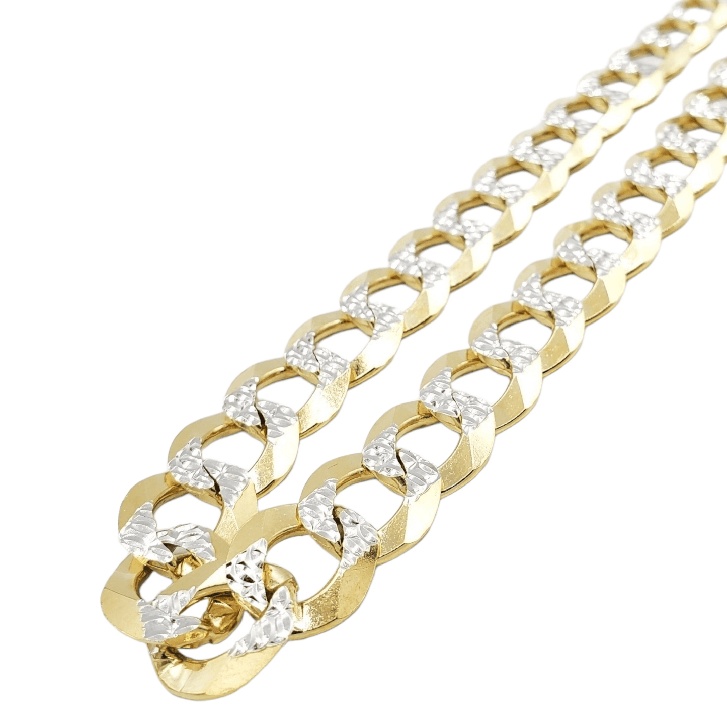 14K Gold- Solid Cuban Link Diamond Cut (Pave)