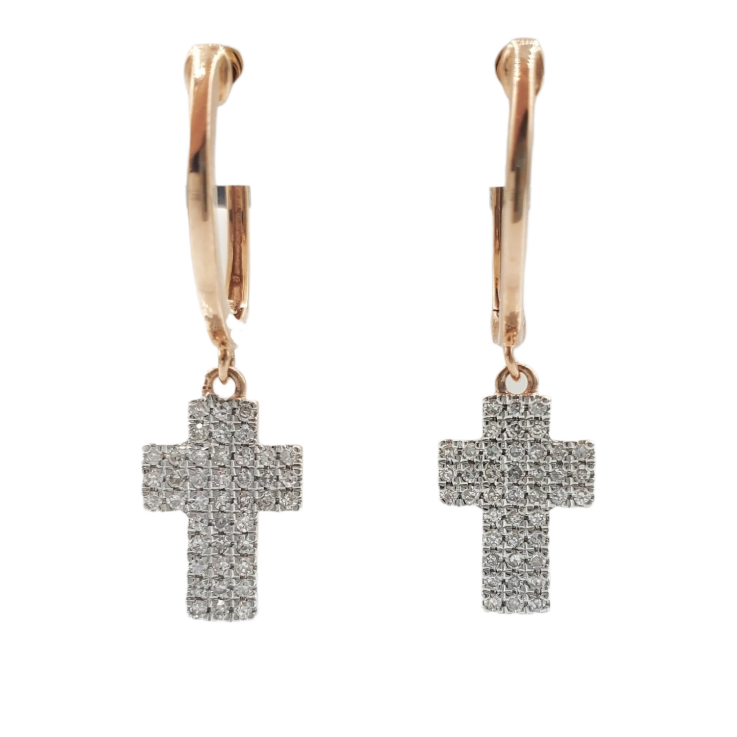 14k Gold Diamond Cross Dangle Earrings #25227