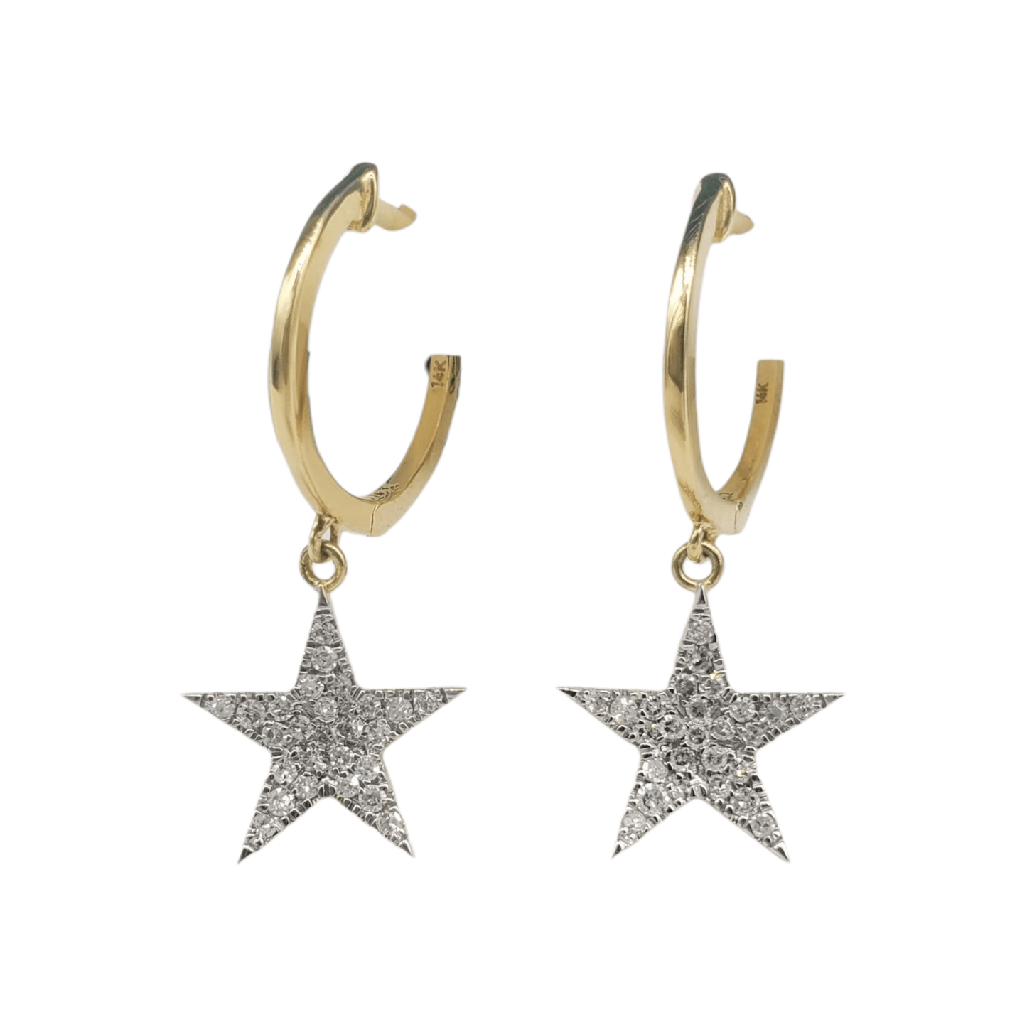 14k Gold Diamond Star Dangle Earrings #25809