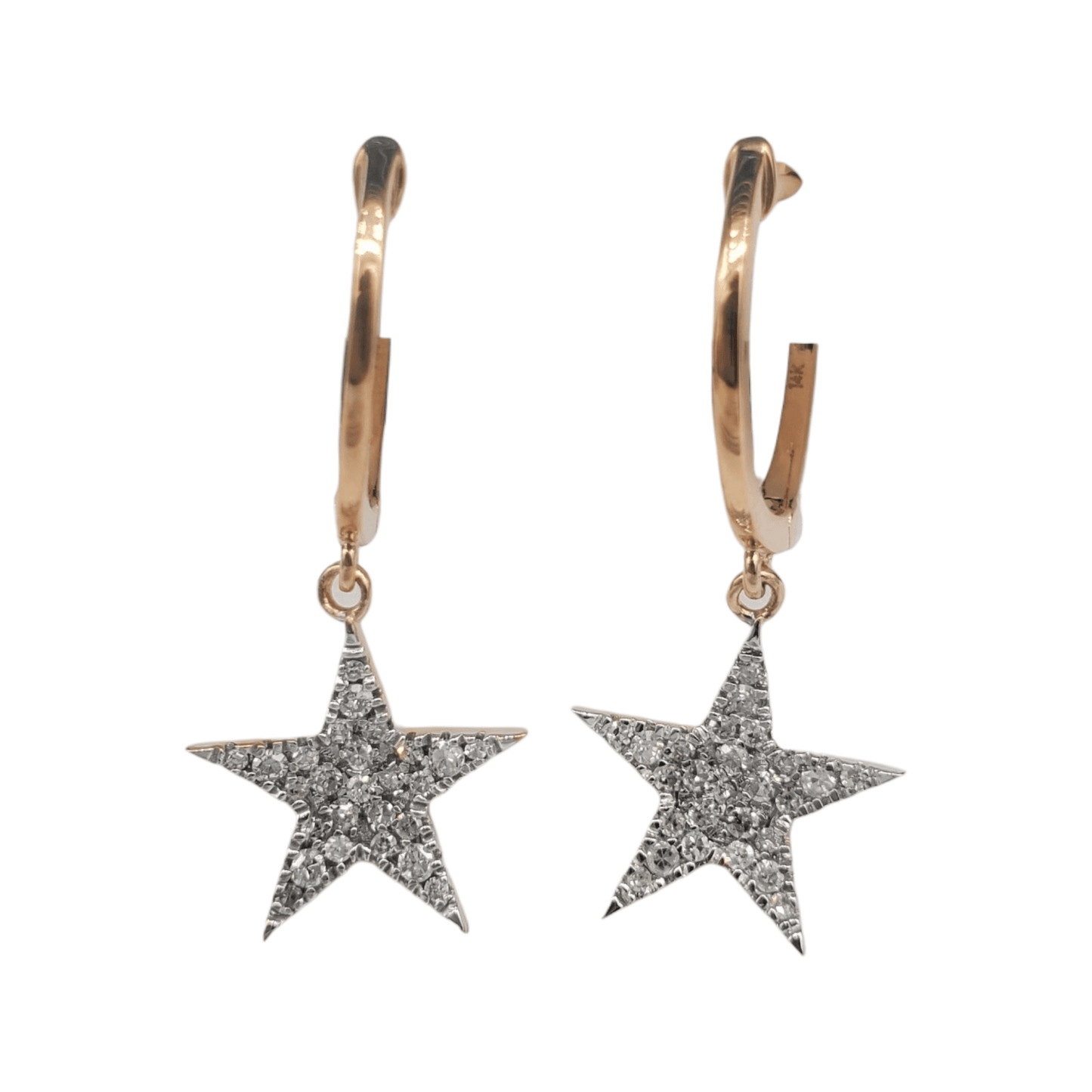 14k Gold Diamond Star Dangle Earrings #25809