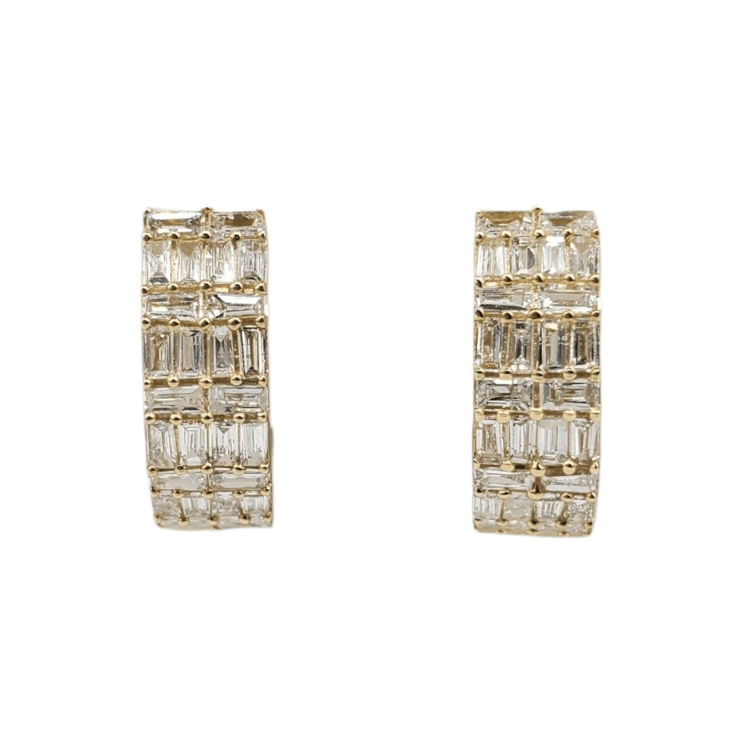 14k Gold Baguette Diamond Huggies Earrings #25906