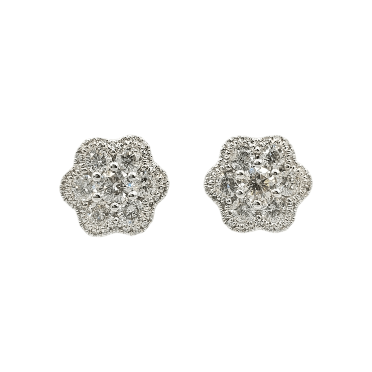 14k Gold Diamond Flower Earrings #13826