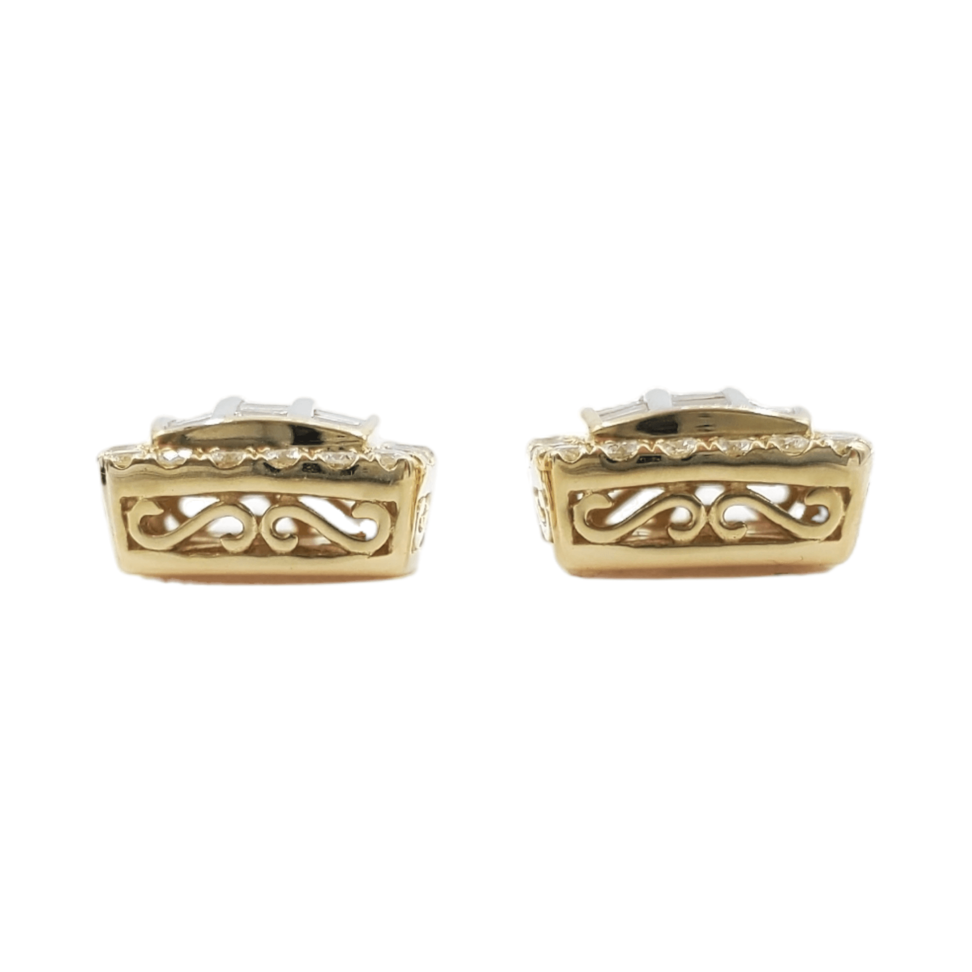14k Yellow Gold Baguette Diamond Square Earrings #25529