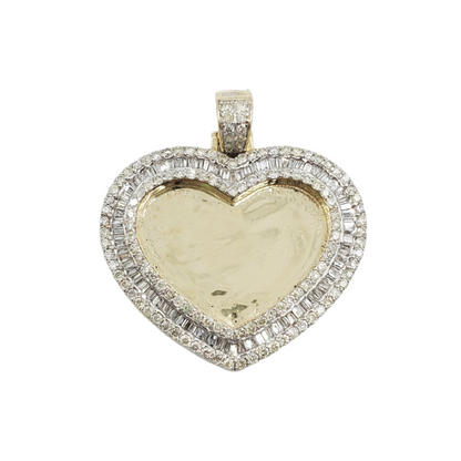 10k Gold Baguette Diamond Heart Picture Pendant #20664