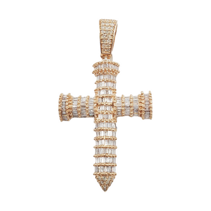 14k Baguette Diamond Cross With 2.13 Carats Of Diamonds #24042