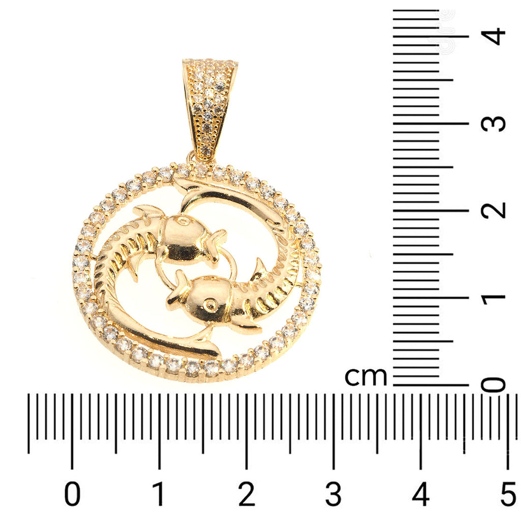 PIsces Zodiac Pendant | 14K Gold With Cz - Fantastic Jewelry NYC