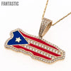 Puerto Rico Map-Flag Pendant | 14K Gold With Cz